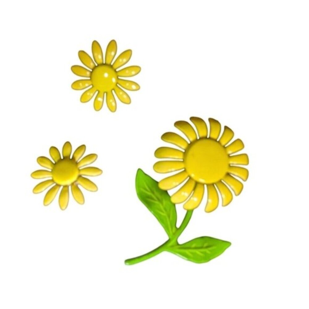 Vintage Yellow Enamel Daisy Brooch and Clip On Earrings Set Floral Retro Jewelry